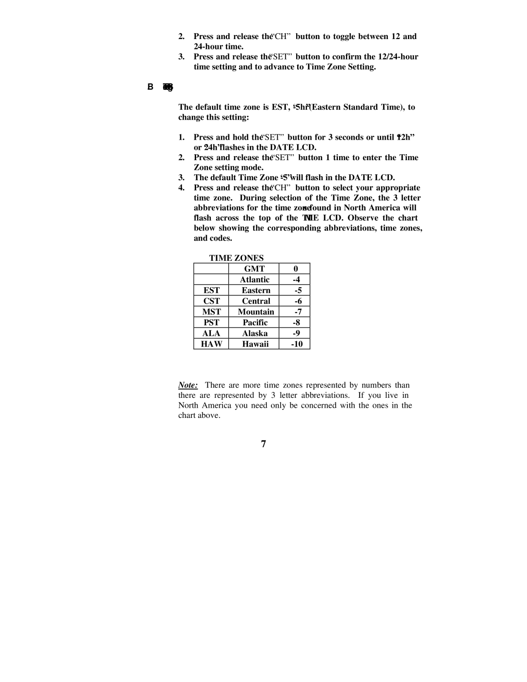 La Crosse Technology WS-7078TWC instruction manual Time Zone Setting, Haw 