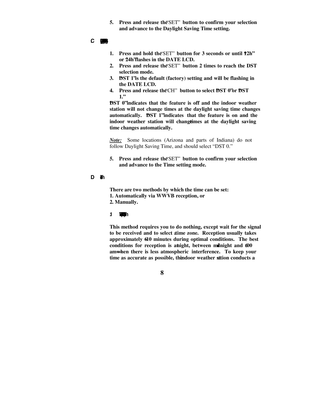 La Crosse Technology WS-7078TWC instruction manual Daylight Saving TimeDST Setting, Wwvb Remote Control Time 