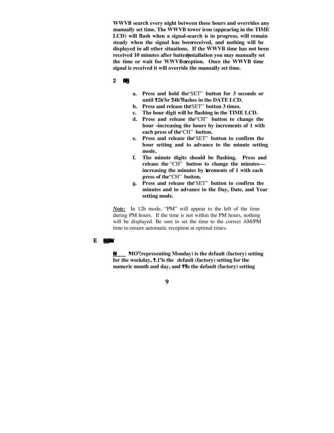 La Crosse Technology WS-7078TWC instruction manual Manual Time Setting, Setting the Day, Date, and Year 