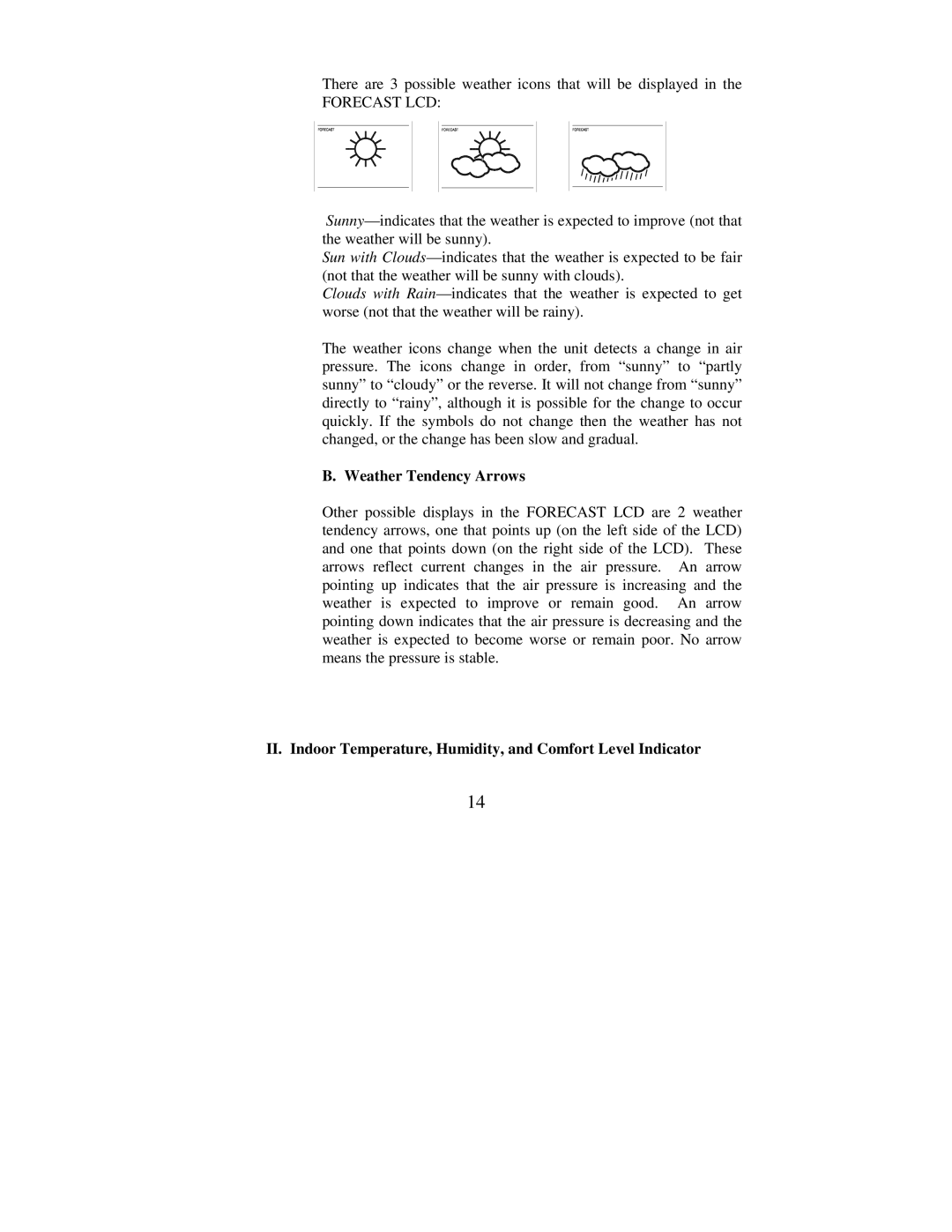 La Crosse Technology WS-7078UF instruction manual Forecast LCD, Weather Tendency Arrows 