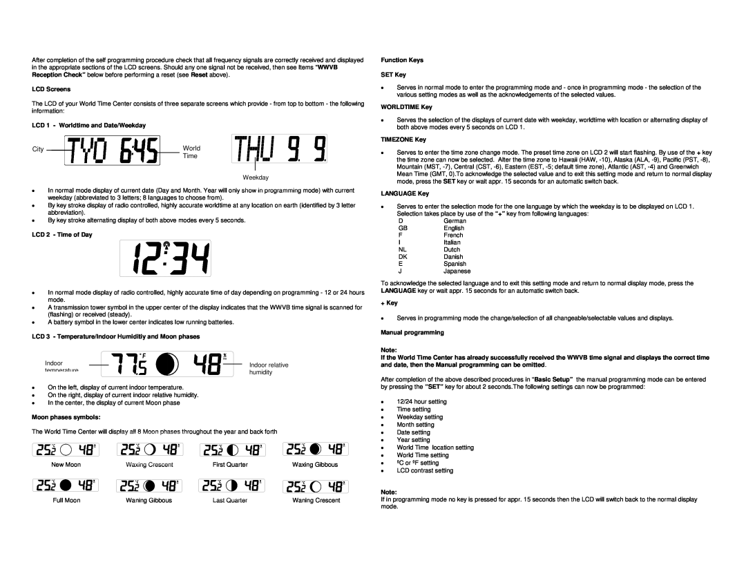 La Crosse Technology WS-7092U instruction manual LCD Screens 