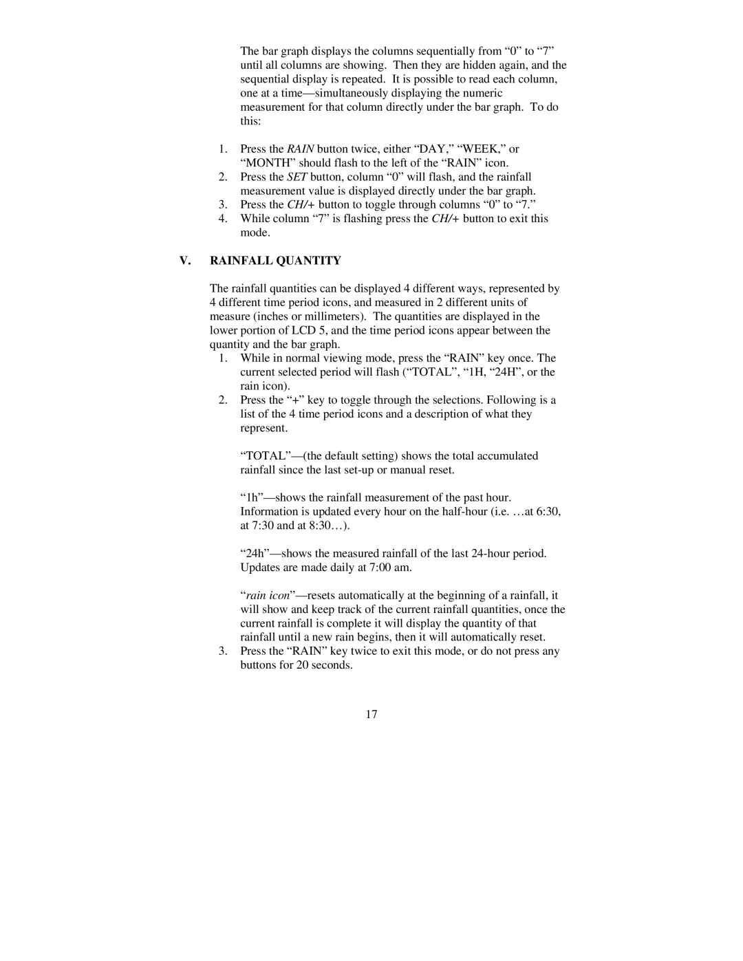 La Crosse Technology TX5U, WS-7095U, TX4U instruction manual Rainfall Quantity 