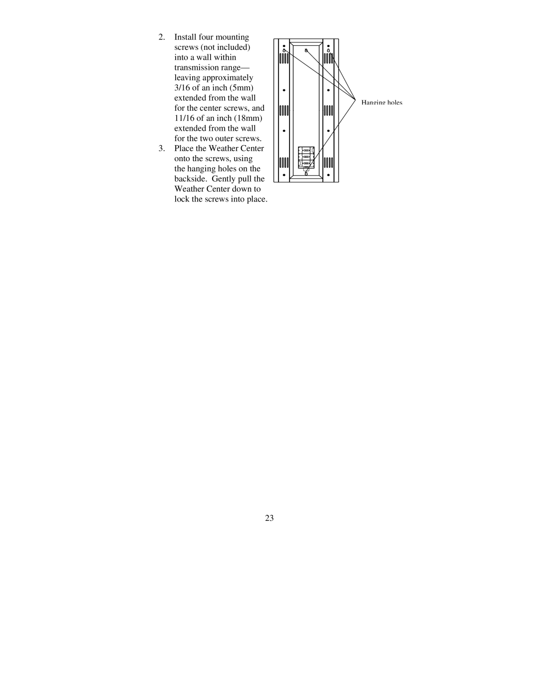 La Crosse Technology TX5U, WS-7095U, TX4U instruction manual Hanging holes 