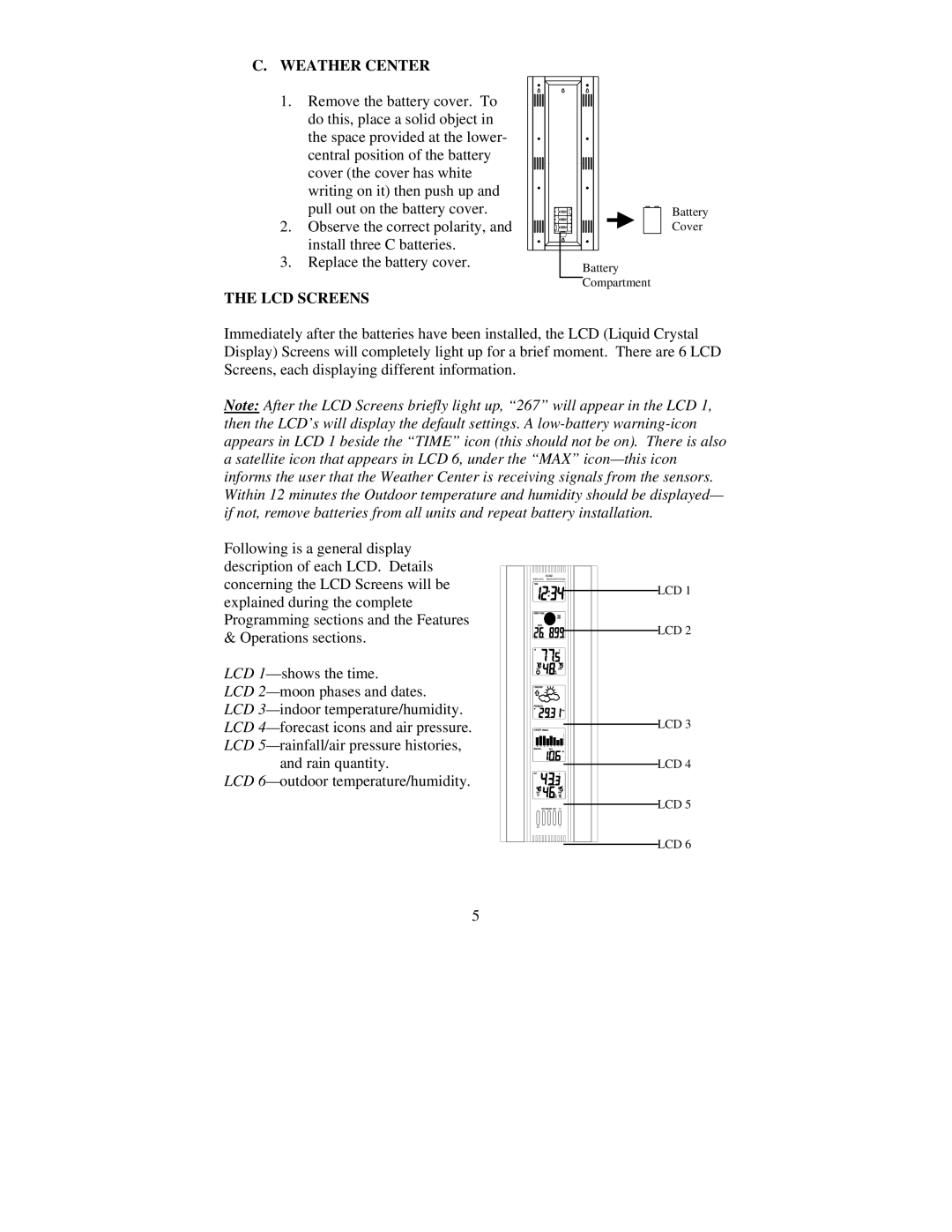 La Crosse Technology TX5U, WS-7095U, TX4U instruction manual Weather Center, LCD Screens 