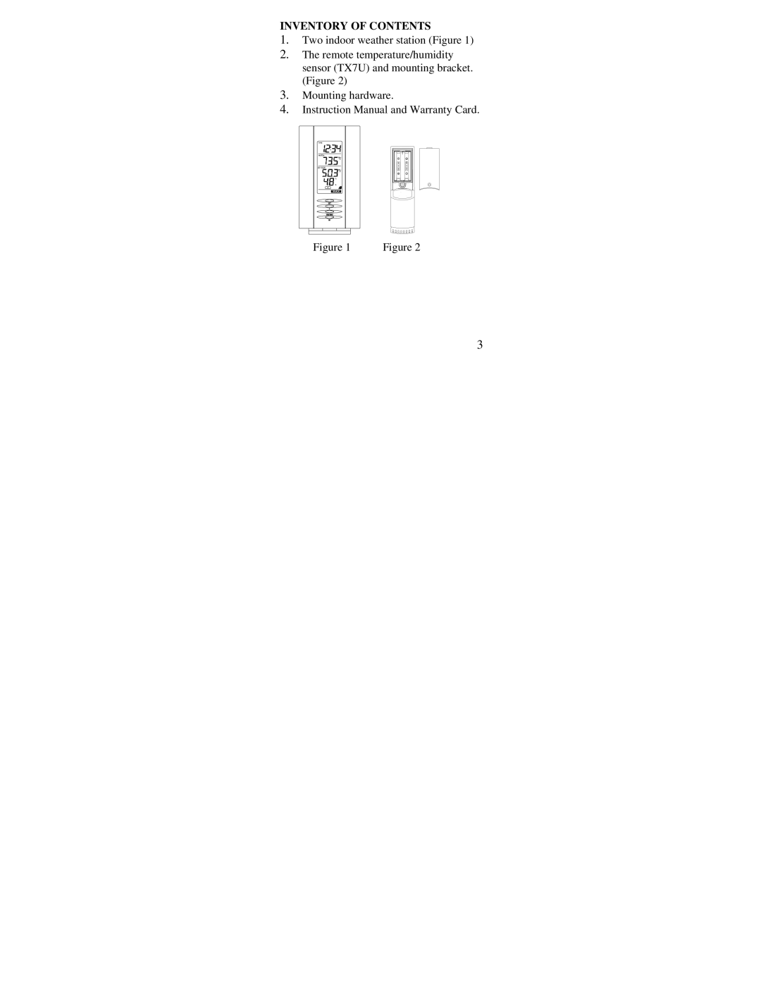 La Crosse Technology WS-7107U instruction manual Inventory of Contents 