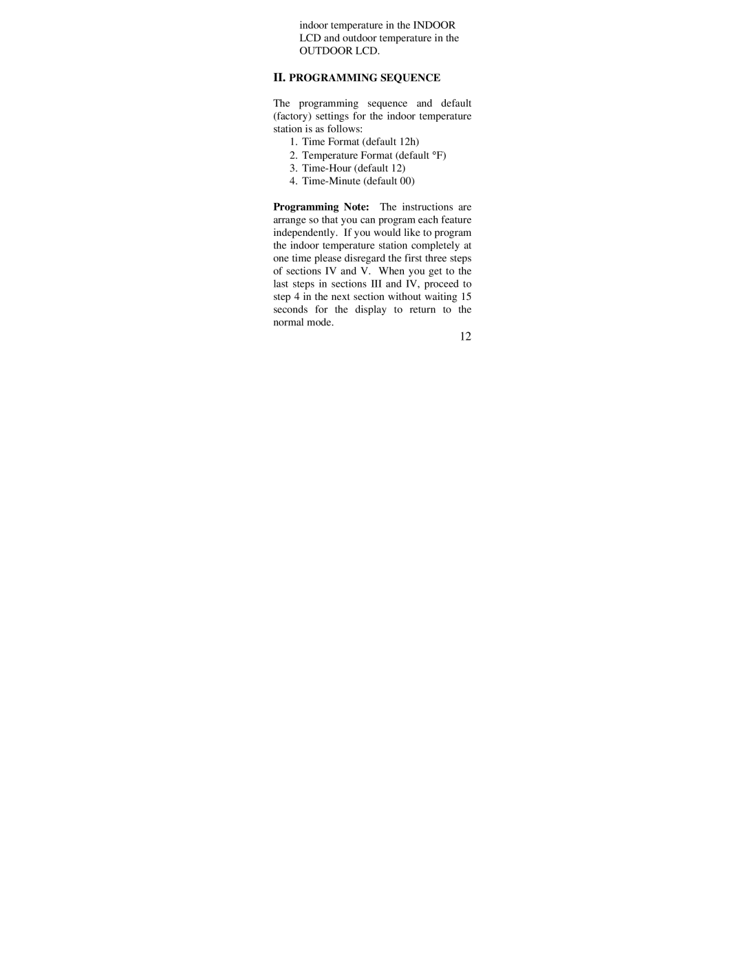 La Crosse Technology WS-7136U instruction manual II. Programming Sequence 