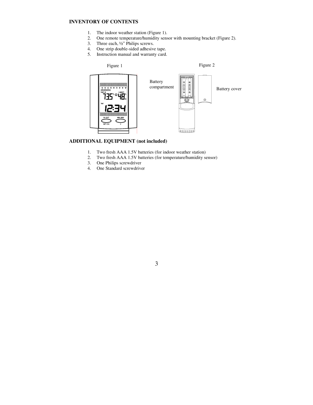 La Crosse Technology WS-7138U instruction manual Inventory of Contents 