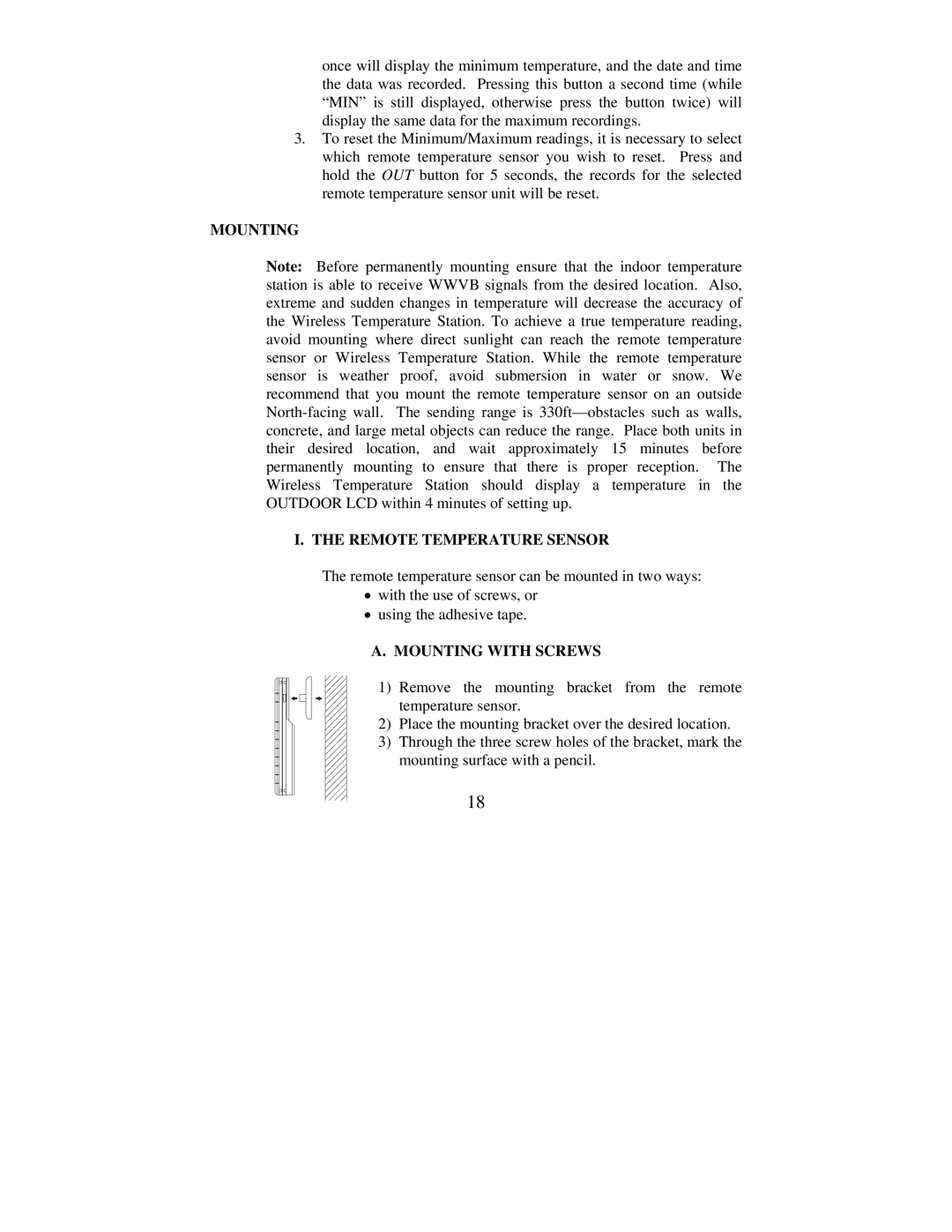 La Crosse Technology WS-7215U-IT instruction manual Mounting Remote Temperature Sensor, Mounting with Screws 