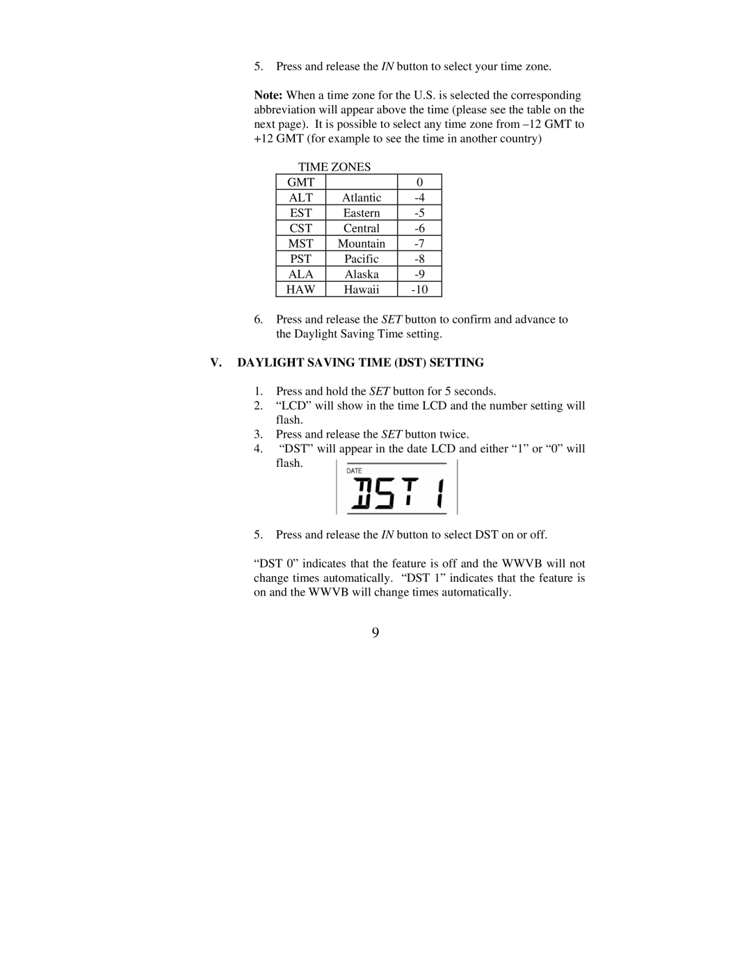 La Crosse Technology WS-7215U-IT instruction manual Haw, Daylight Saving Time DST Setting 