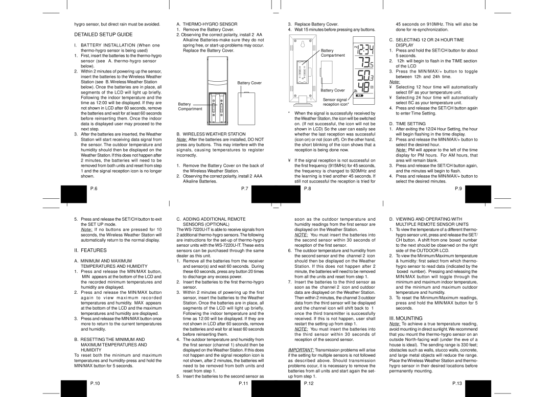 La Crosse Technology WS-7220U-IT instruction manual Detailed Setup Guide, II. Features, III. Mounting 