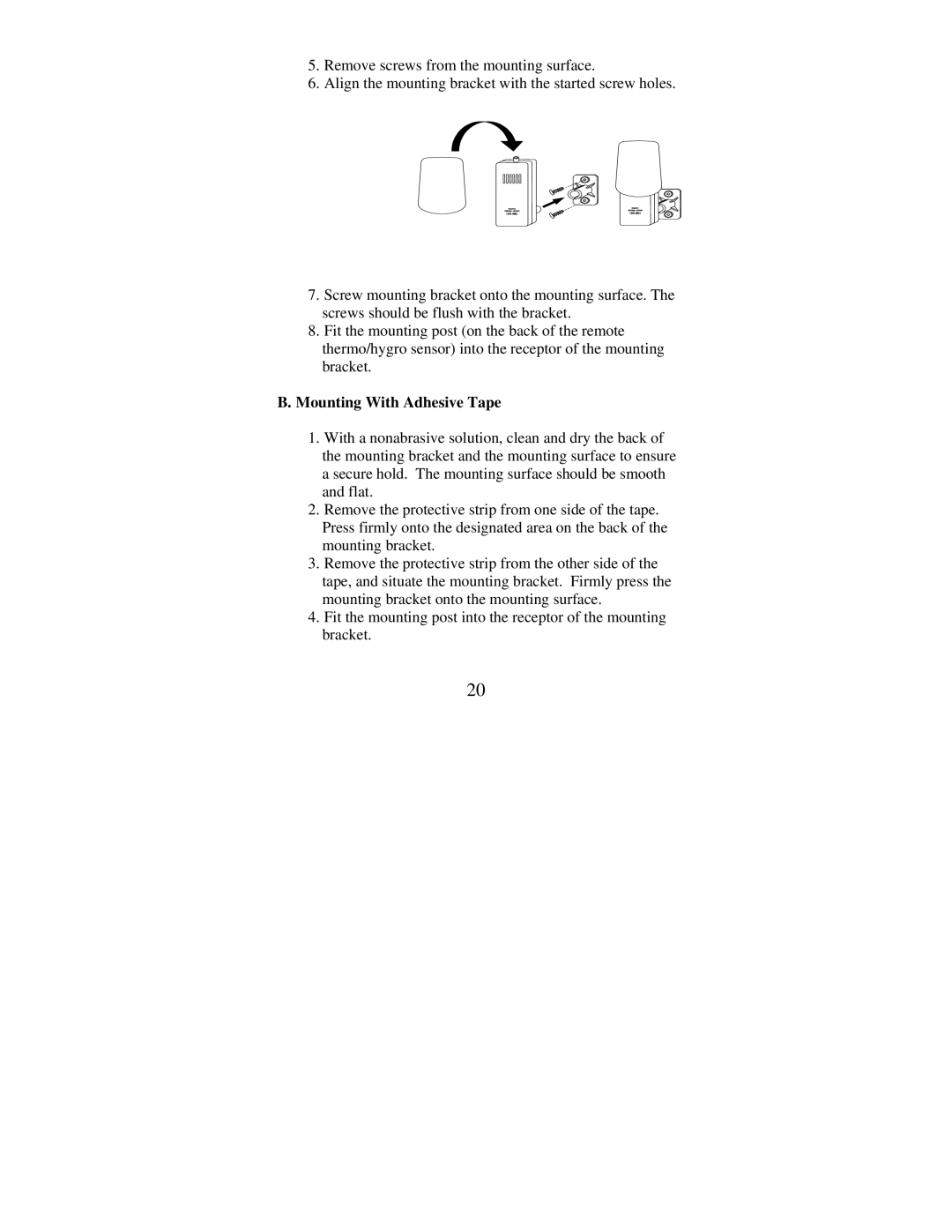 La Crosse Technology WS-7391U instruction manual Mounting With Adhesive Tape 