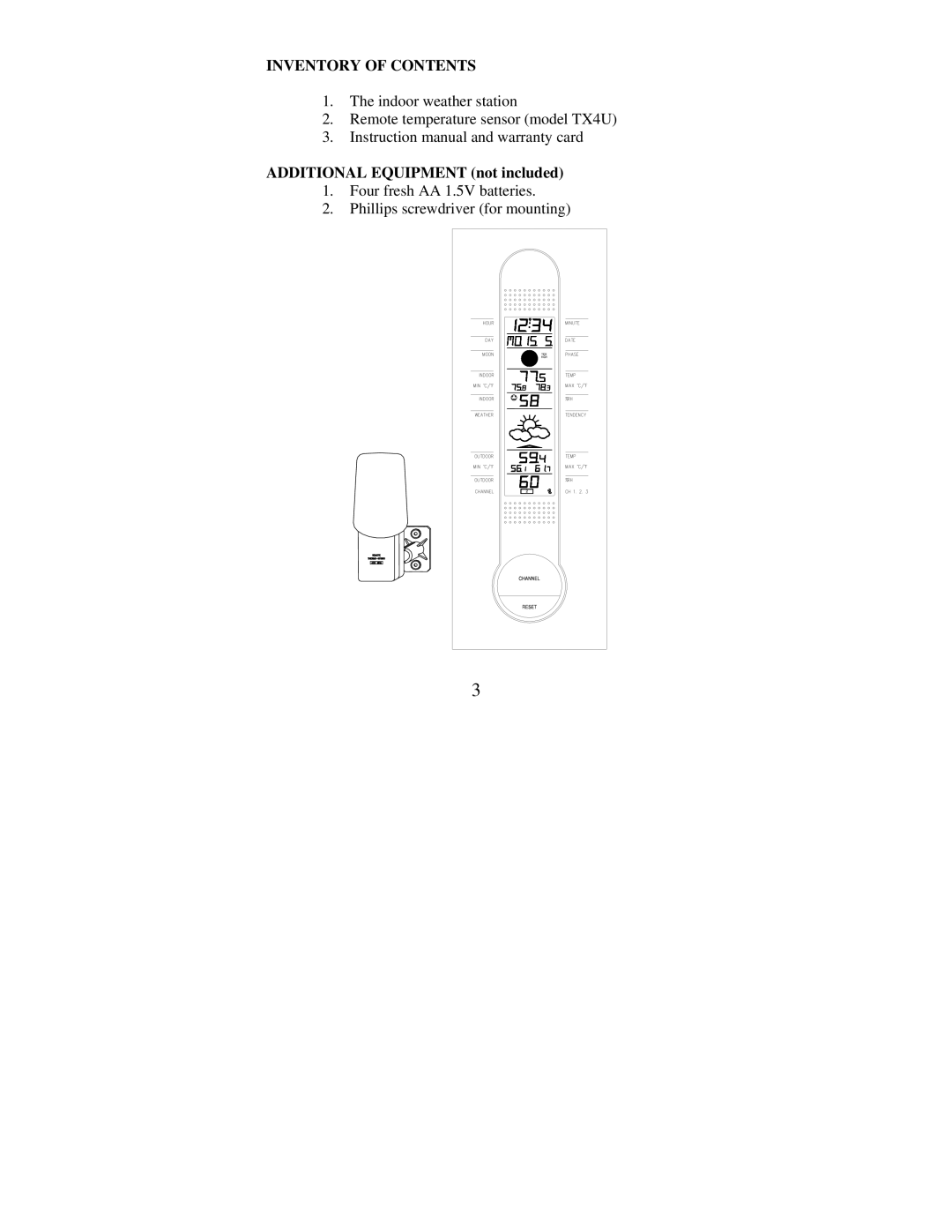 La Crosse Technology WS-7391U instruction manual Inventory of Contents 