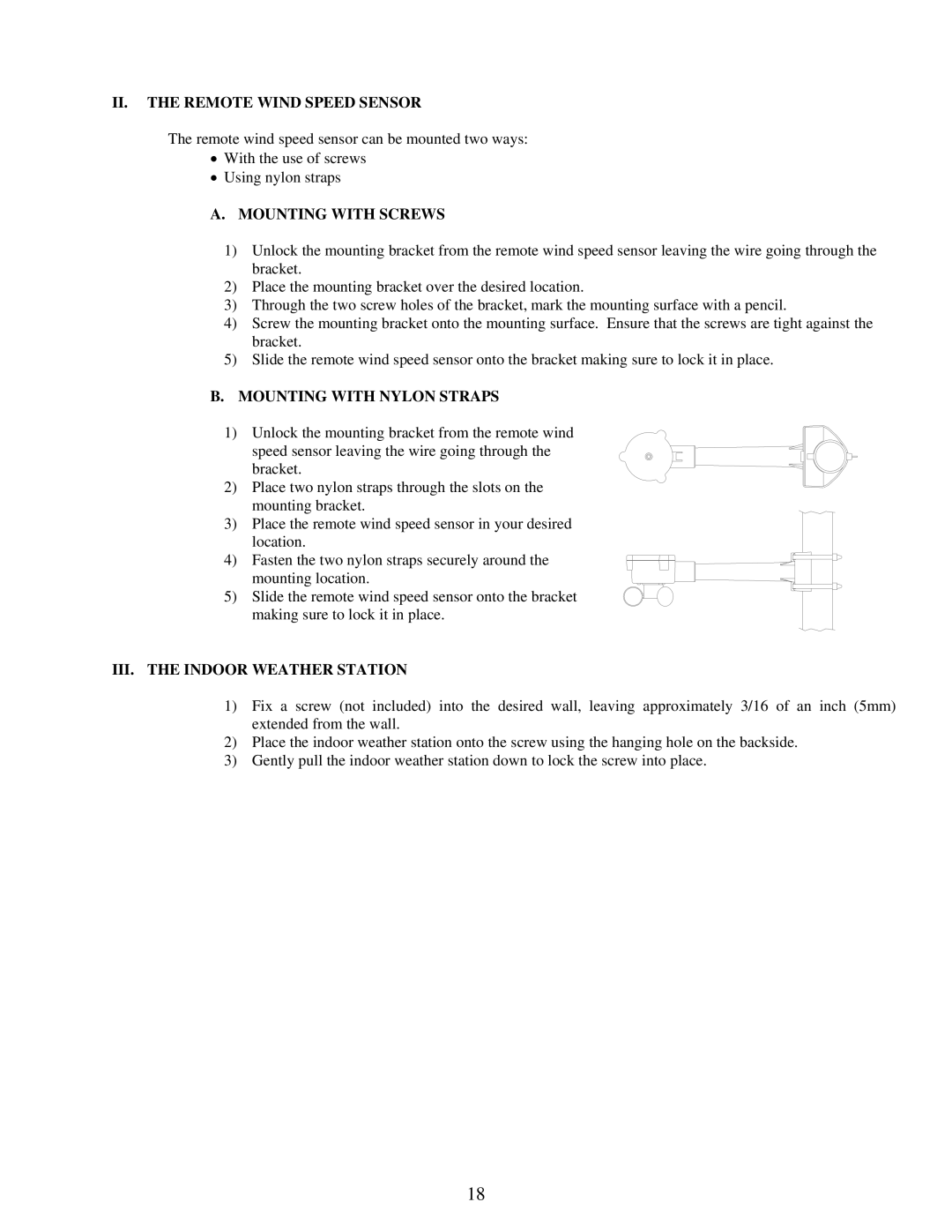 La Crosse Technology WS-7395U instruction manual II. the Remote Wind Speed Sensor, III. the Indoor Weather Station 