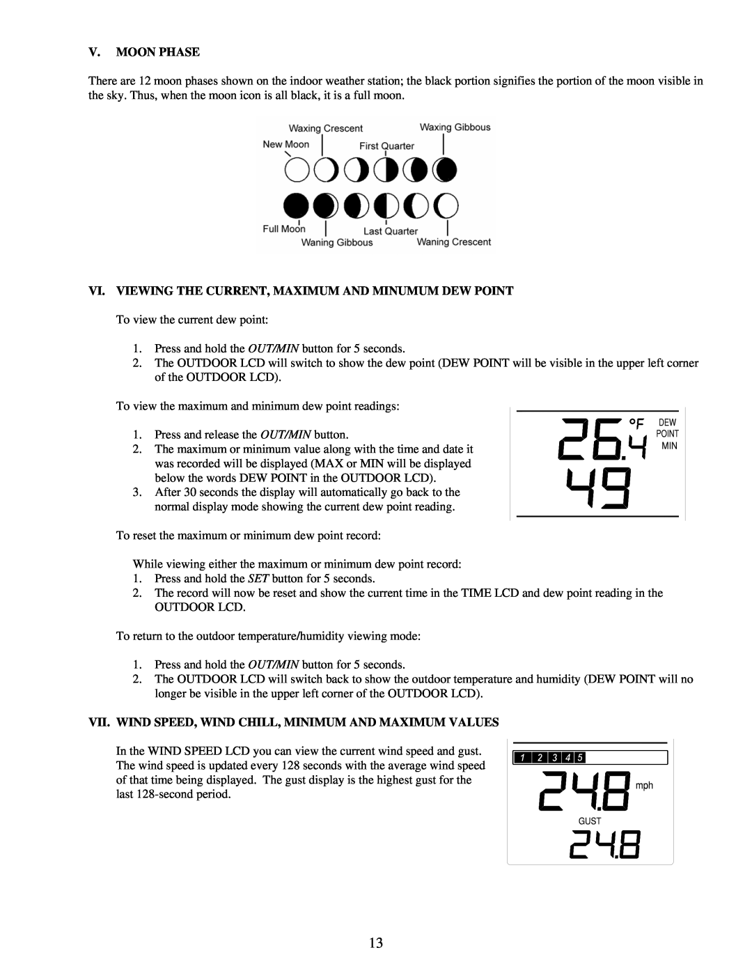 La Crosse Technology WS-7395U instruction manual V.Moon Phase 