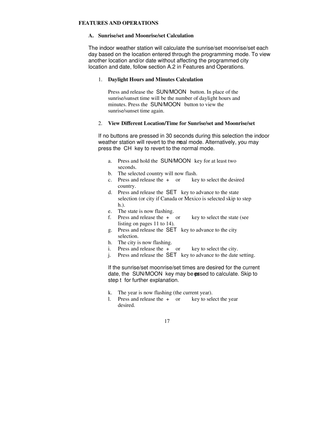 La Crosse Technology WS-8015U instruction manual Features and Operations, Sunrise/set and Moonrise/set Calculation 