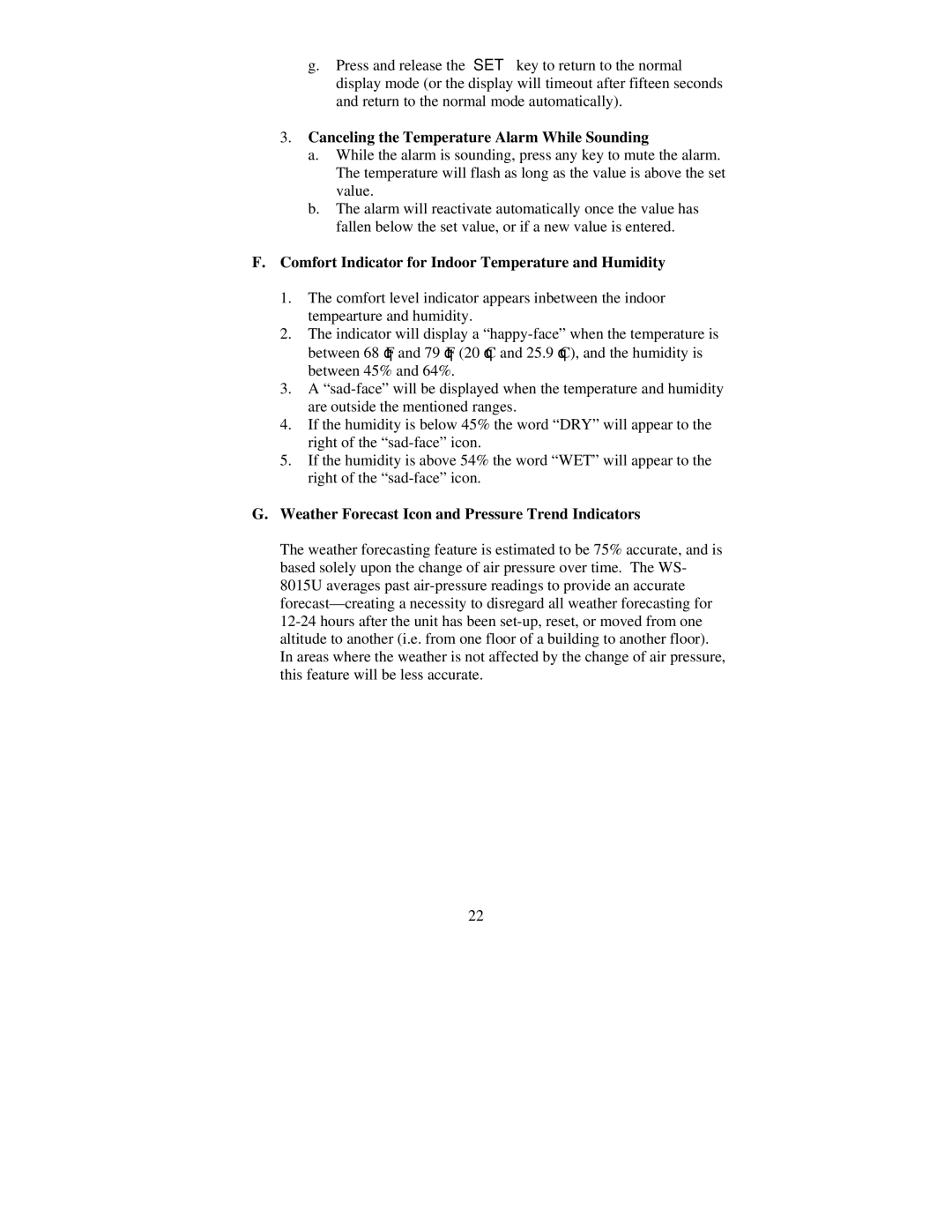 La Crosse Technology WS-8015U instruction manual Canceling the Temperature Alarm While Sounding 