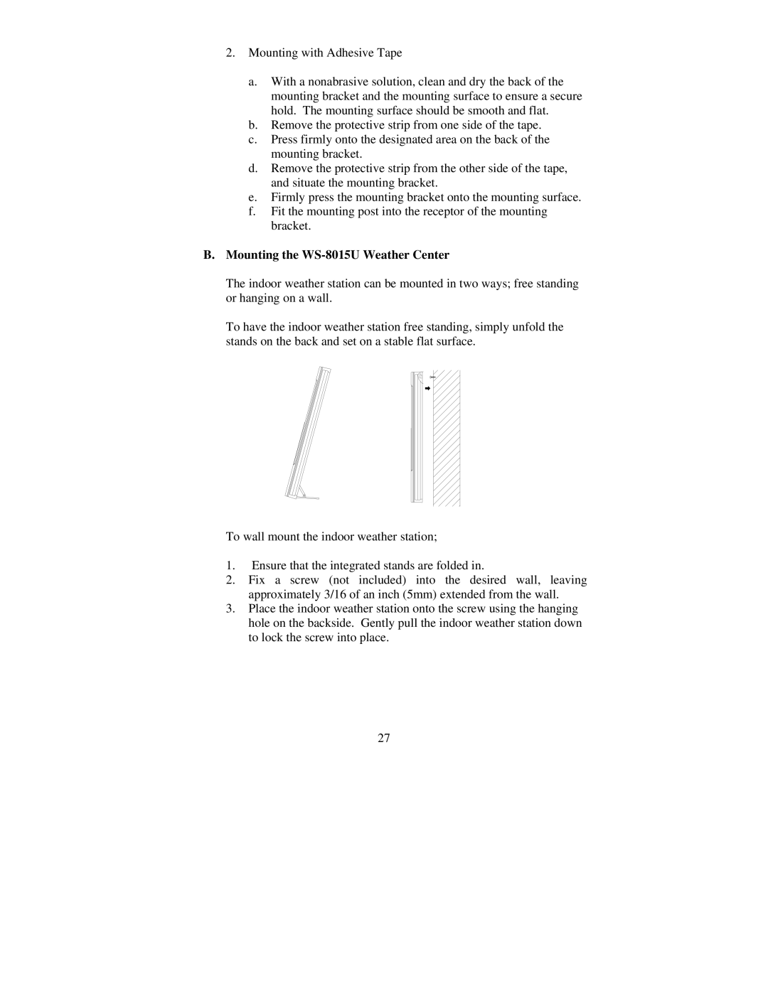 La Crosse Technology instruction manual Mounting the WS-8015U Weather Center 