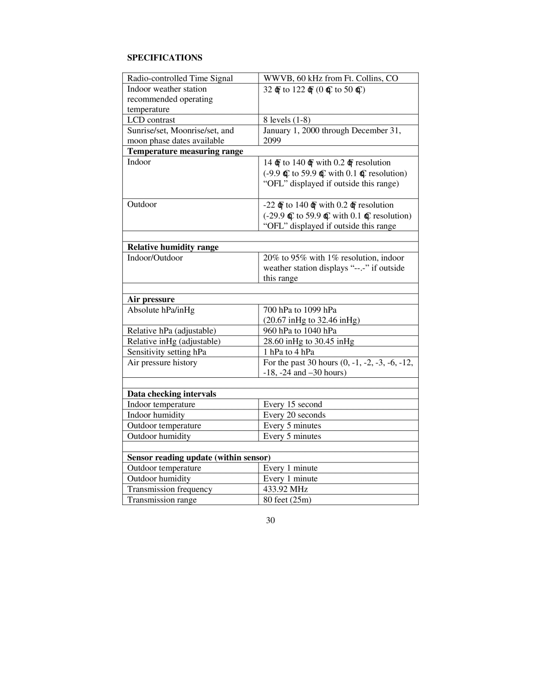 La Crosse Technology WS-8015U instruction manual Specifications 