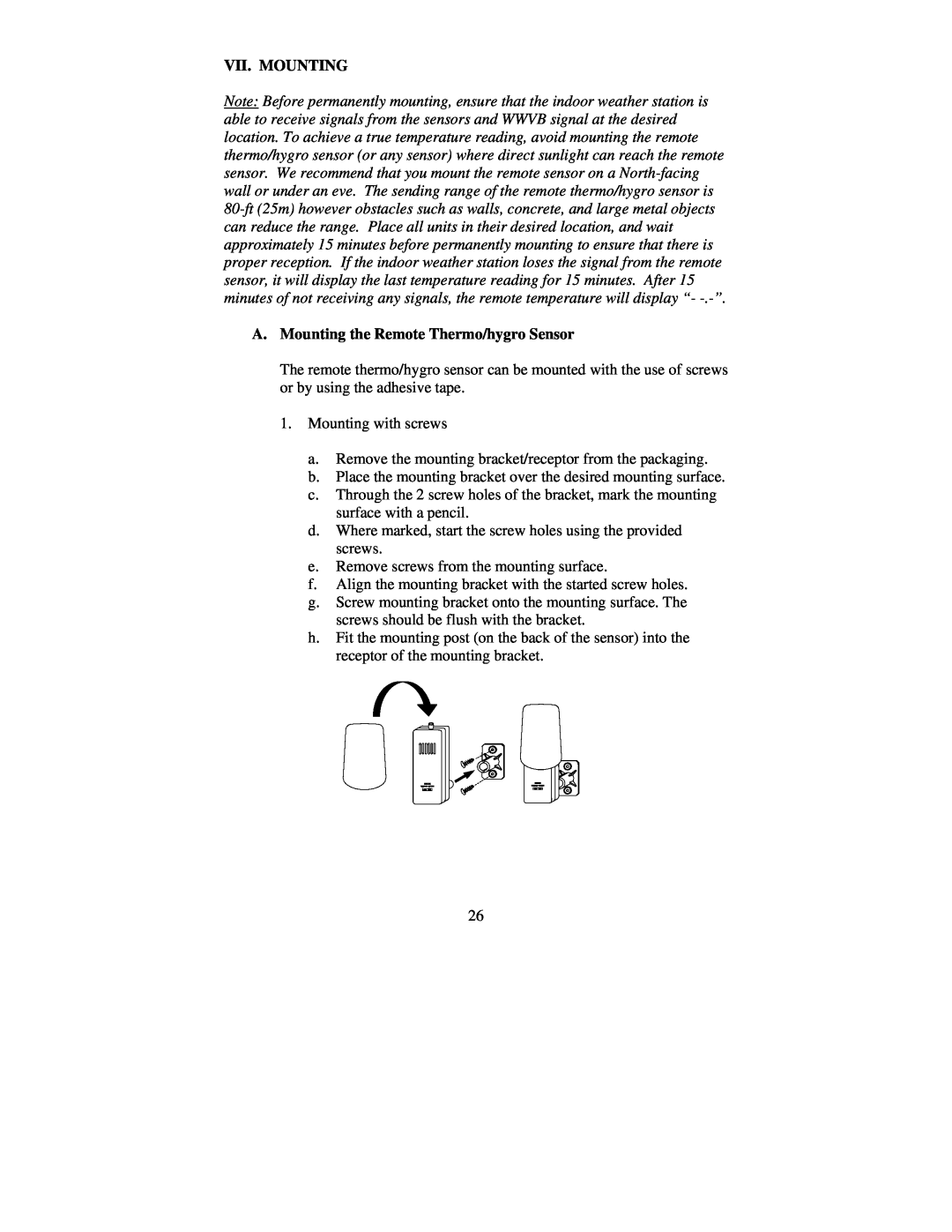 La Crosse Technology WS-8015U instruction manual Vii. Mounting, A.Mounting the Remote Thermo/hygro Sensor 