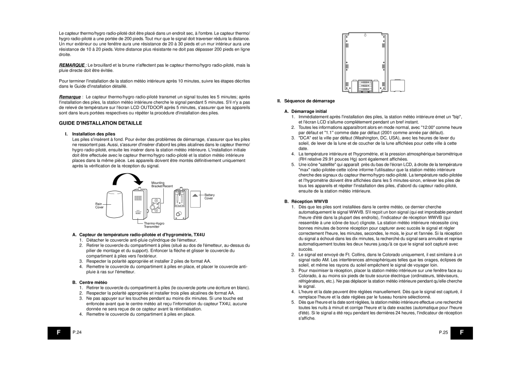 La Crosse Technology WS-8025SU instruction manual Guide Dinstallation Detaille 