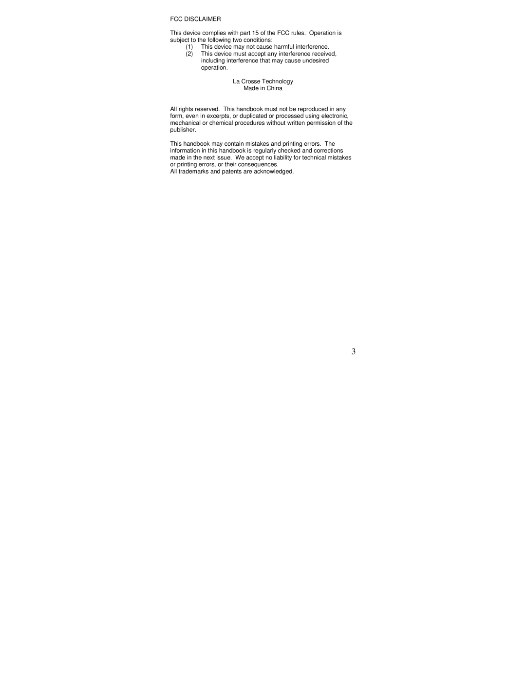 La Crosse Technology WS-8025SU instruction manual FCC Disclaimer 