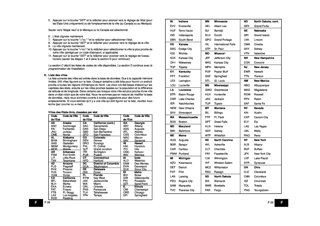 La Crosse Technology WS-8025SU D.Liste des villes, Villes des Etats-Unis,classées par etat, Code de Ville, de lEtat, Iowa 