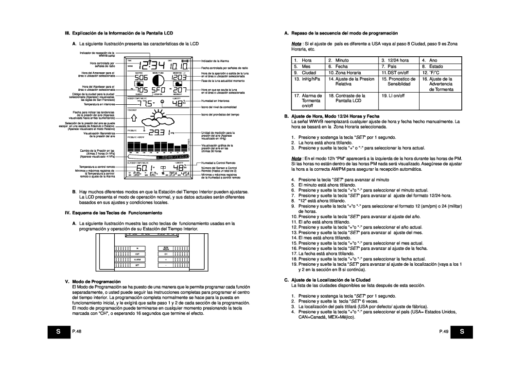La Crosse Technology WS-8025SU instruction manual A.Repaso de la secuencia del modo de programación, V.Modo de Programación 