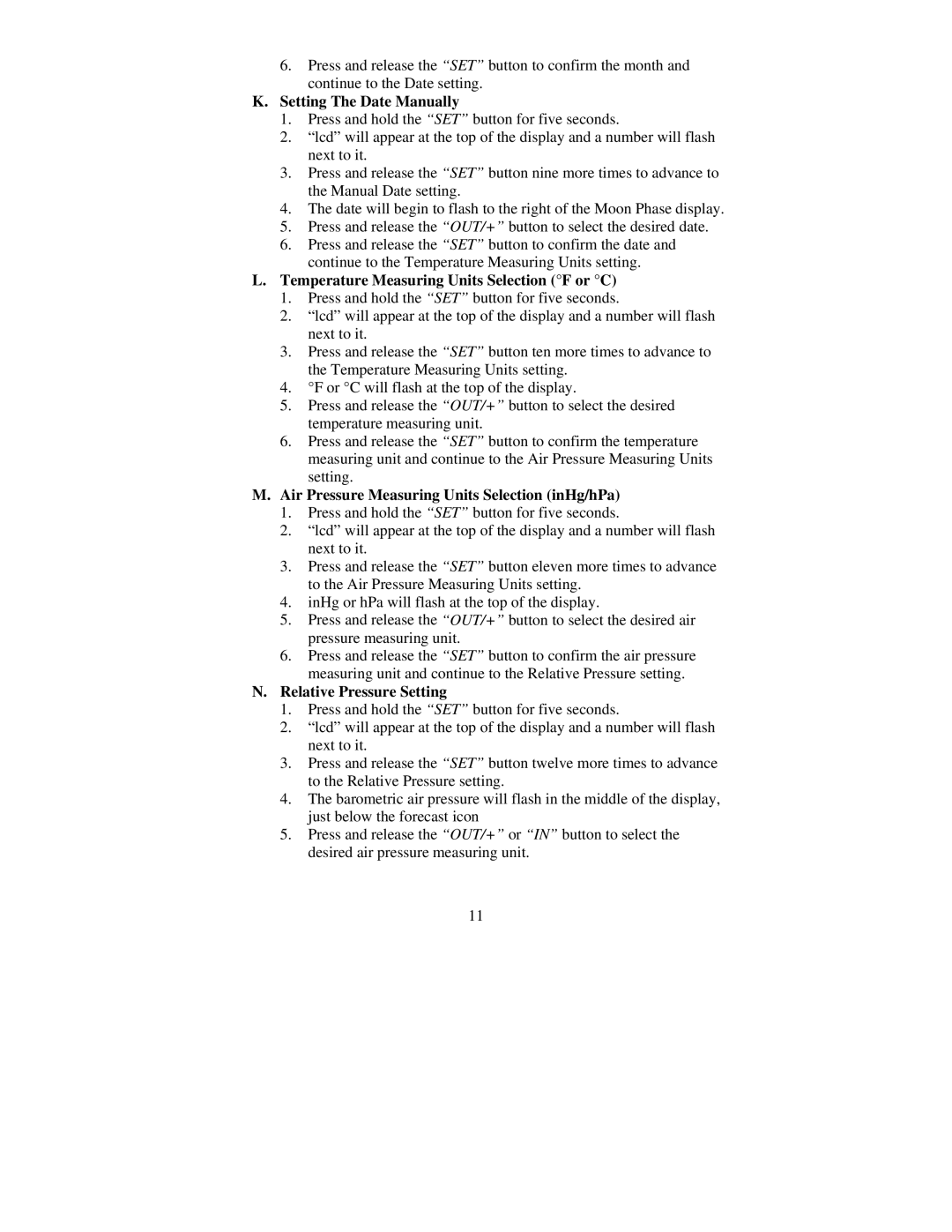 La Crosse Technology WS-8035 instruction manual Setting The Date Manually, Temperature Measuring Units Selection F or C 