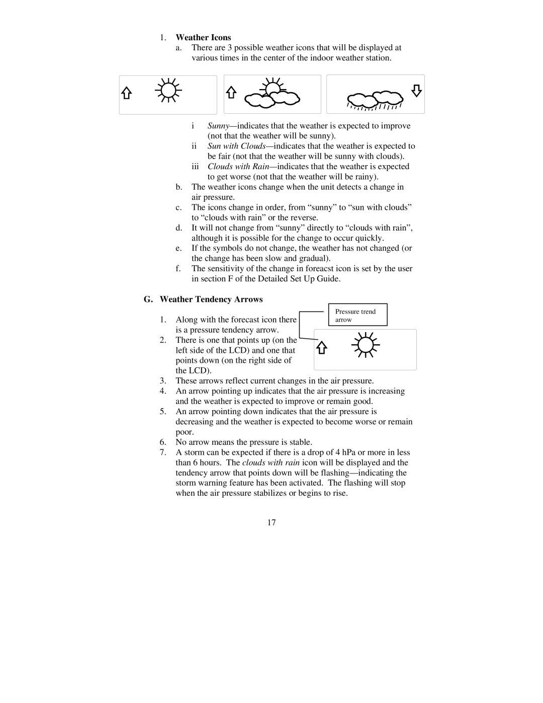 La Crosse Technology WS-8035 instruction manual Weather Icons, Weather Tendency Arrows 