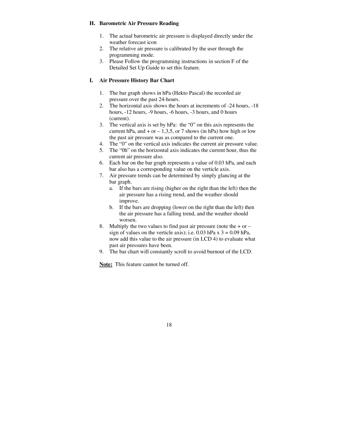 La Crosse Technology WS-8035 instruction manual Barometric Air Pressure Reading, Air Pressure History Bar Chart 