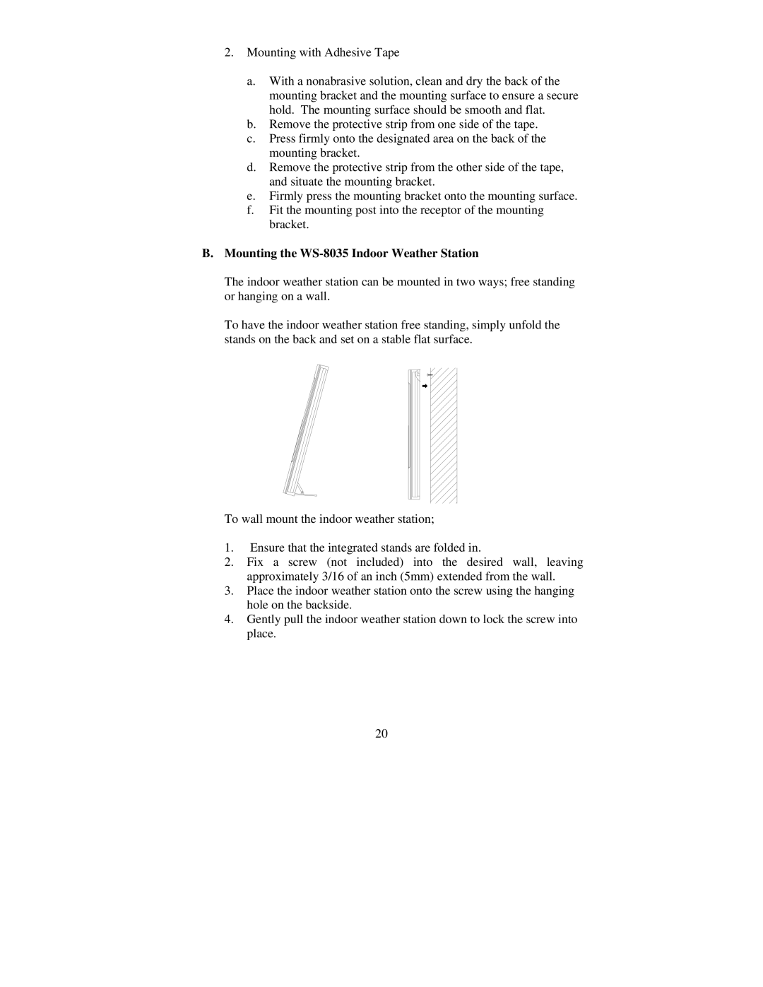 La Crosse Technology instruction manual Mounting the WS-8035 Indoor Weather Station 