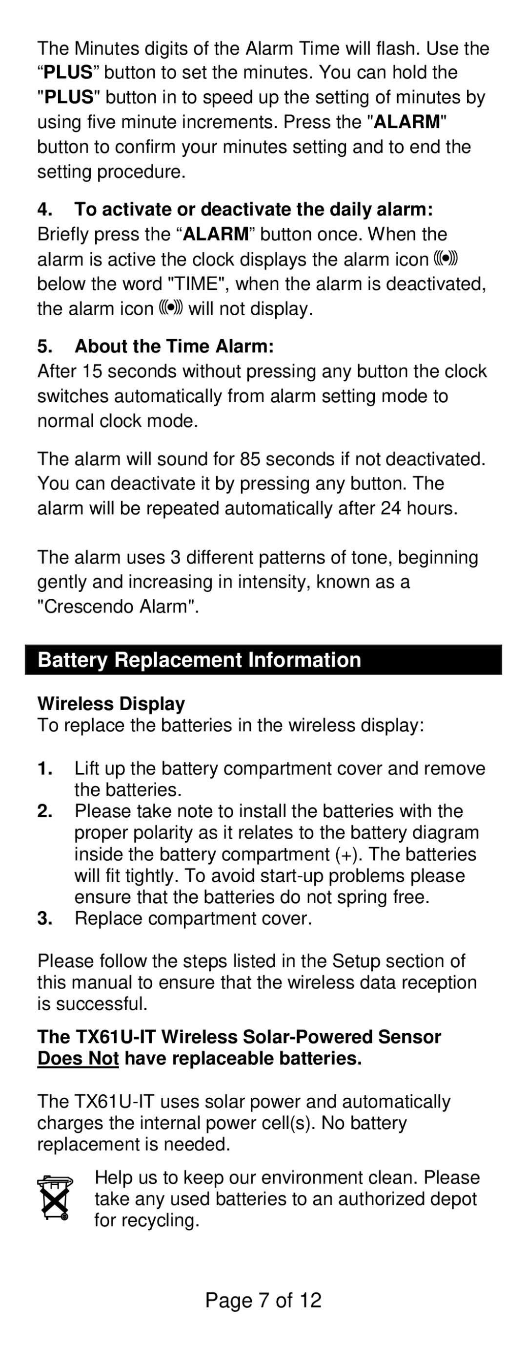 La Crosse Technology WS-811561 specifications Battery Replacement Information, Wireless Display 