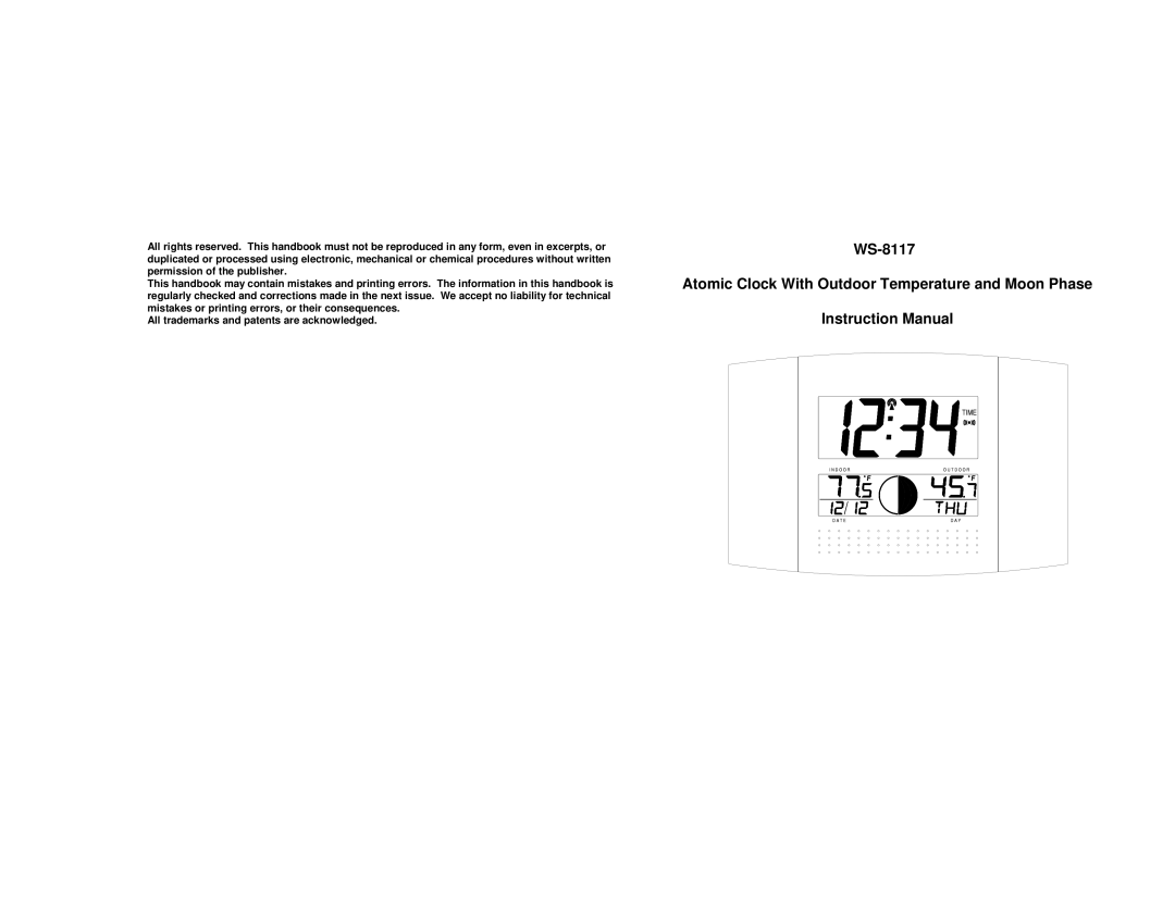 La Crosse Technology instruction manual WS-8117 Atomic Clock With Outdoor Temperature and Moon Phase 