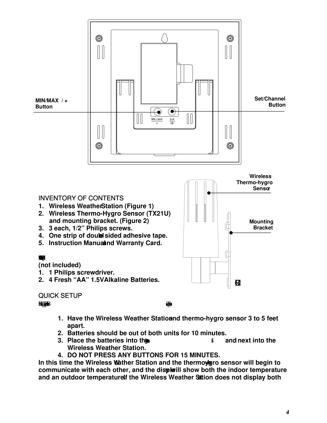 La Crosse Technology WS-8300U instruction manual Inventory of Contents, Quick Setup 