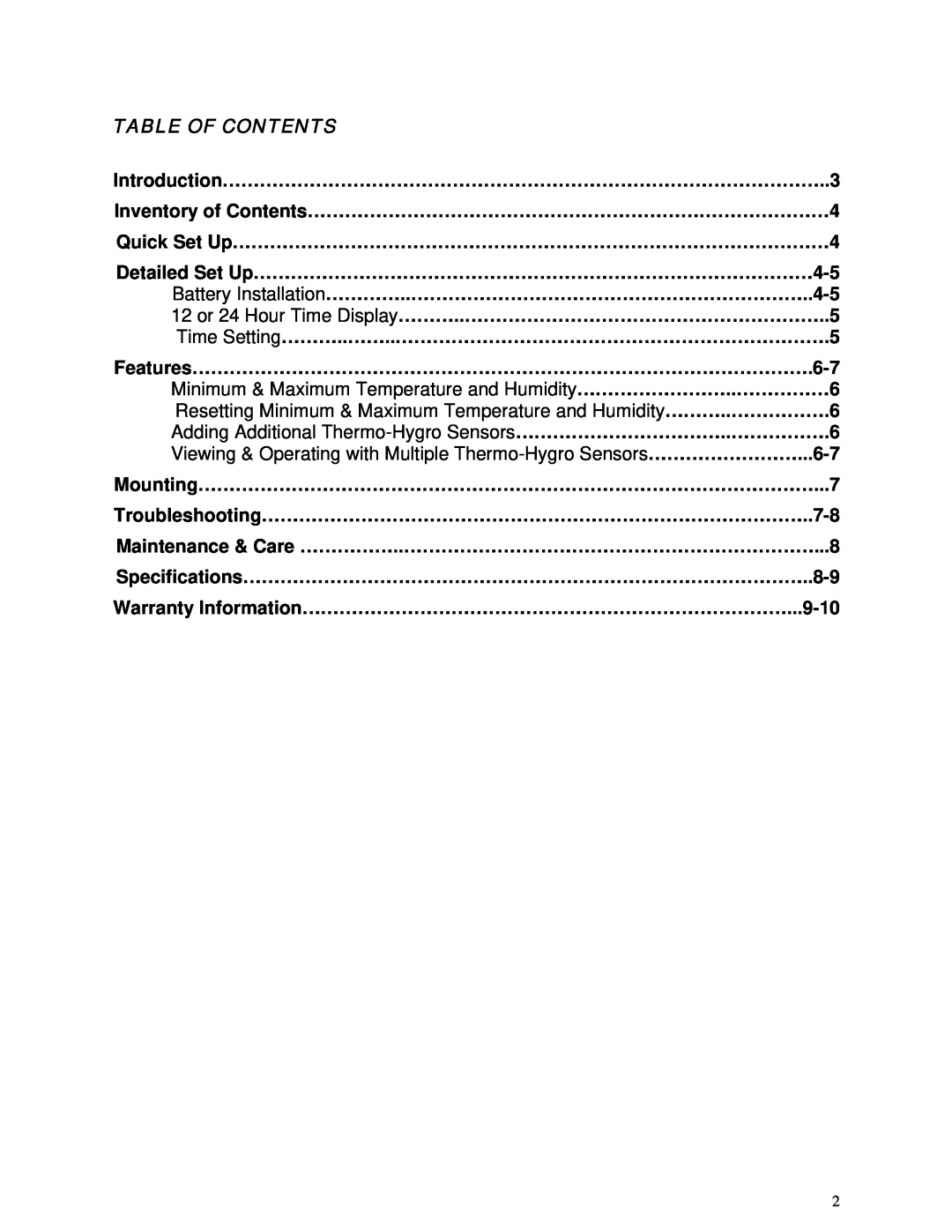 La Crosse Technology WS-8300U instruction manual Table Of Contents 