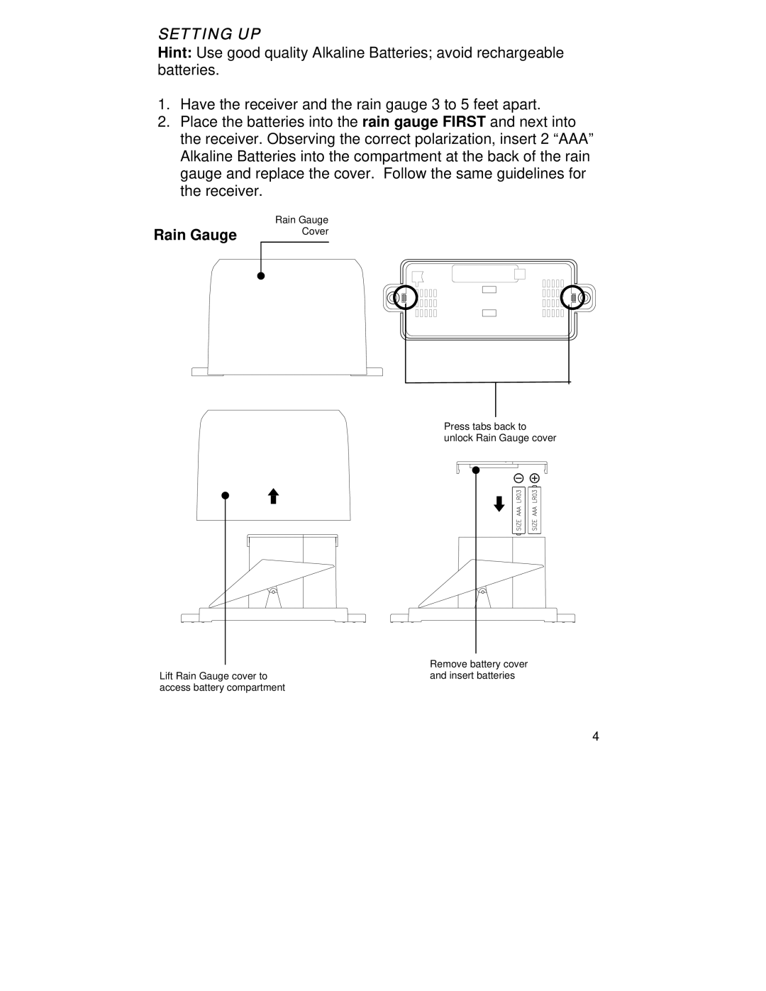 La Crosse Technology WS-9004U instruction manual Setting UP, Rain Gauge 