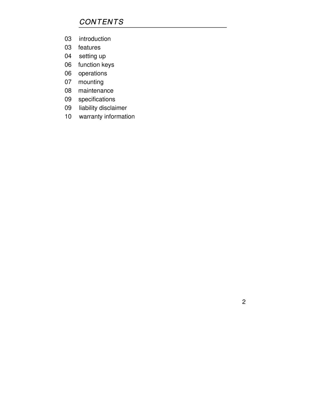 La Crosse Technology WS-9005TWC instruction manual Contents 