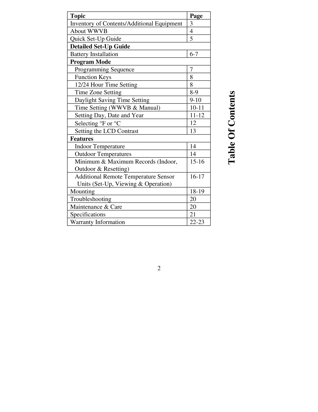 La Crosse Technology WS-9013U instruction manual Contents 