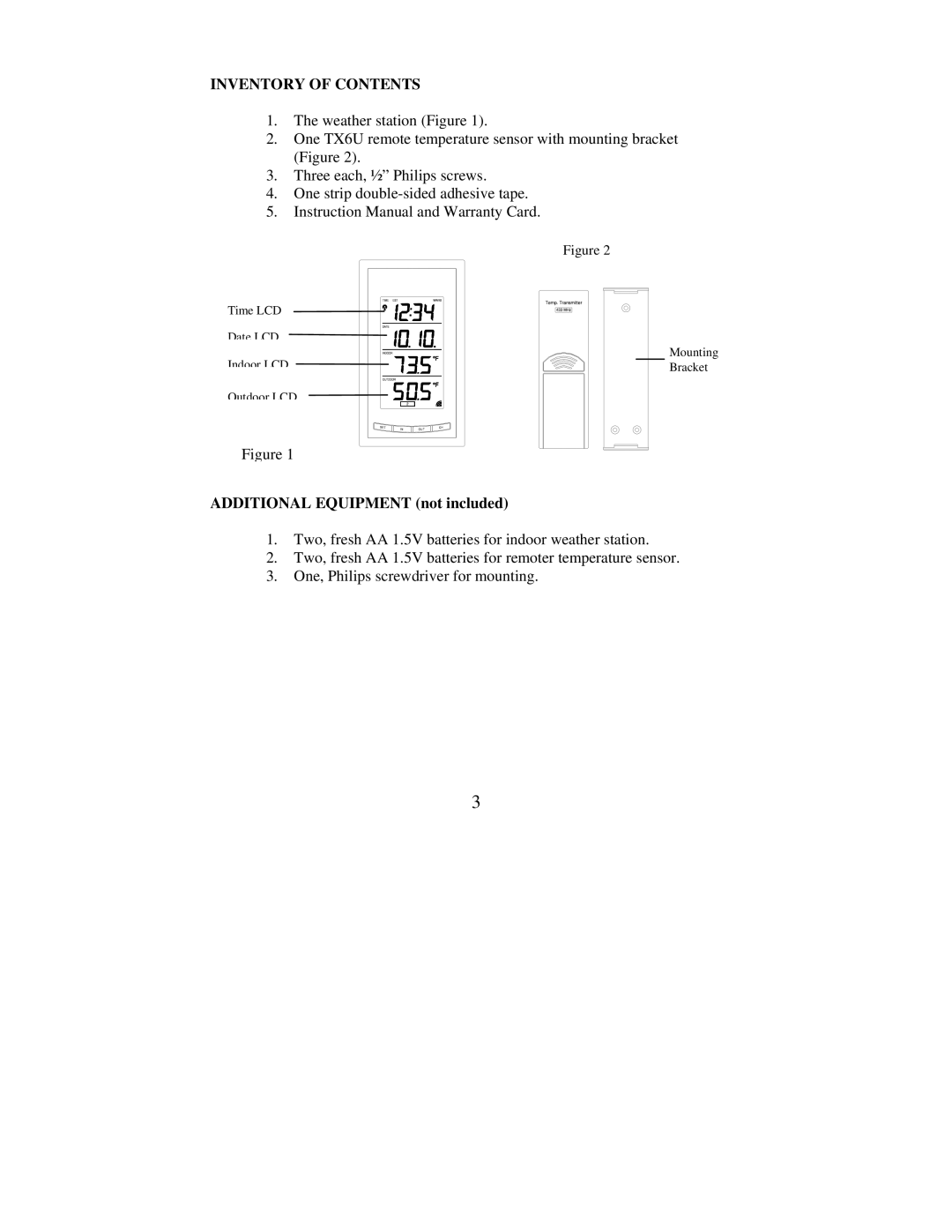 La Crosse Technology WS-9013U instruction manual Inventory of Contents 