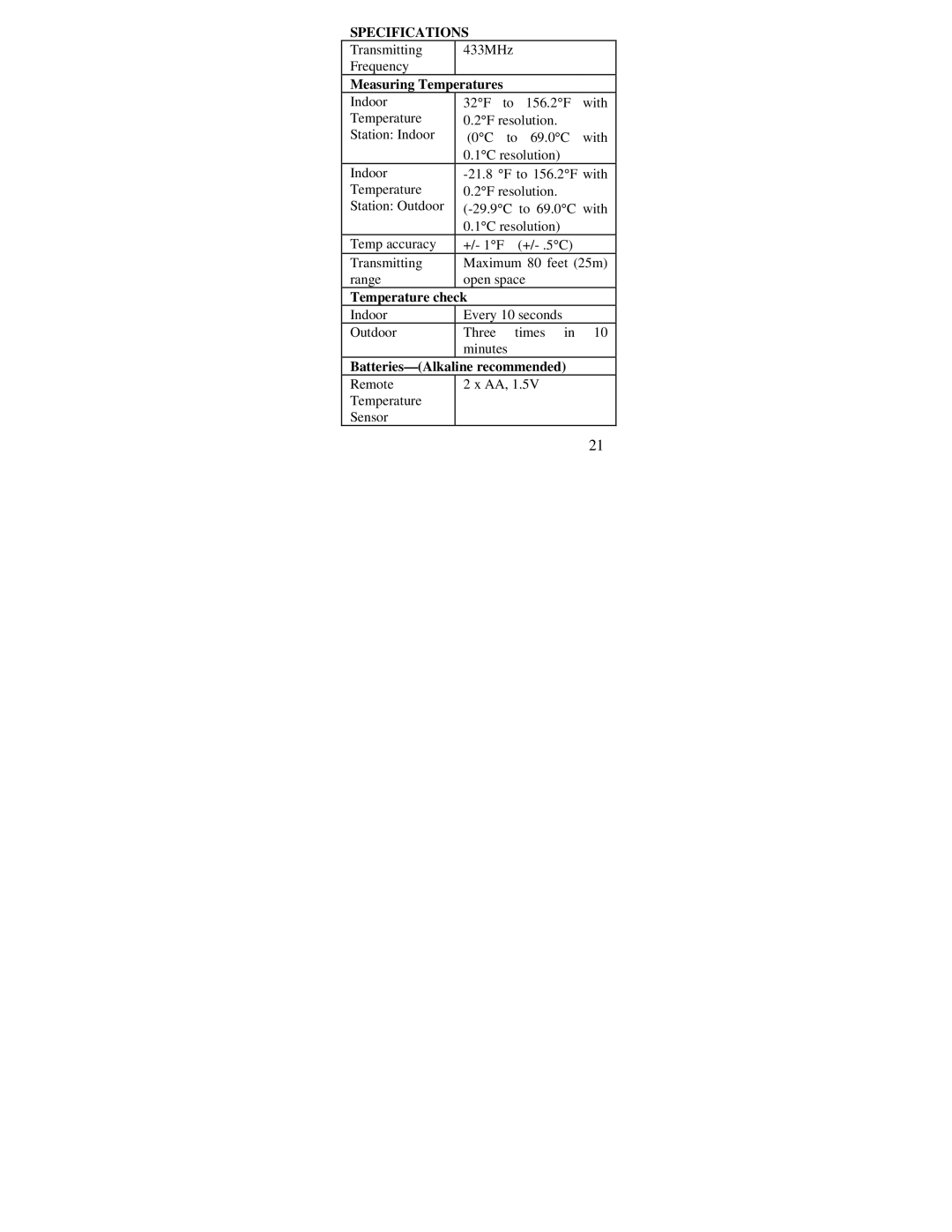 La Crosse Technology WS-9014U instruction manual Specifications, Measuring Temperatures 