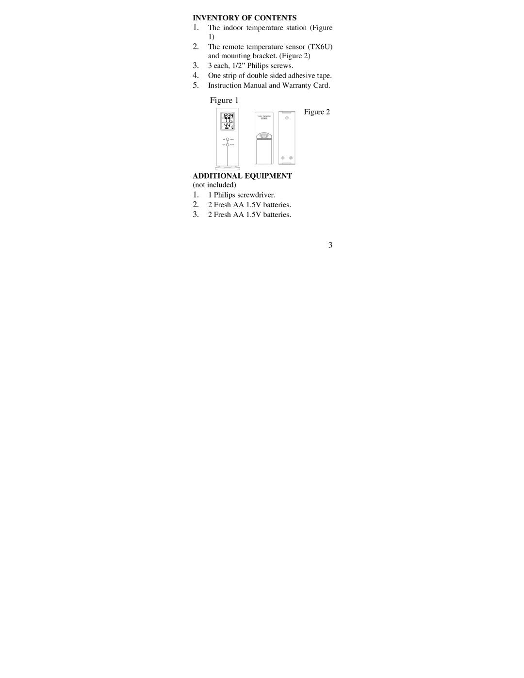 La Crosse Technology WS-9014U instruction manual Inventory of Contents 