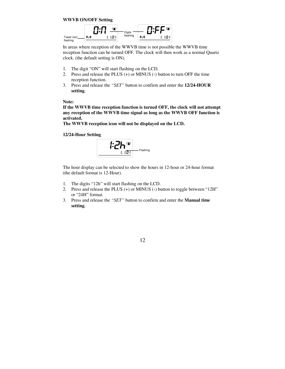 La Crosse Technology WS-9016U instruction manual Wwvb ON/OFF Setting 