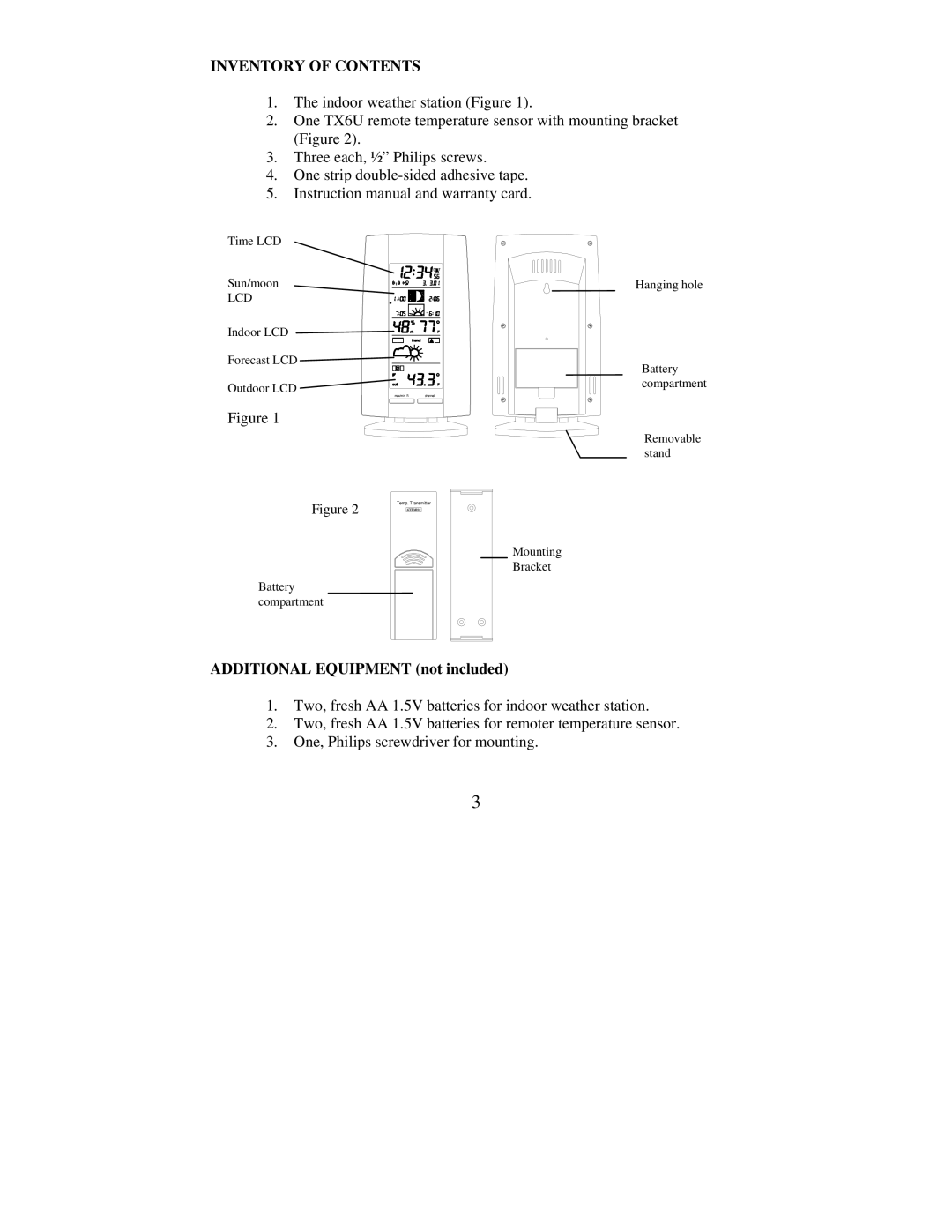 La Crosse Technology WS-9016U instruction manual Inventory of Contents 