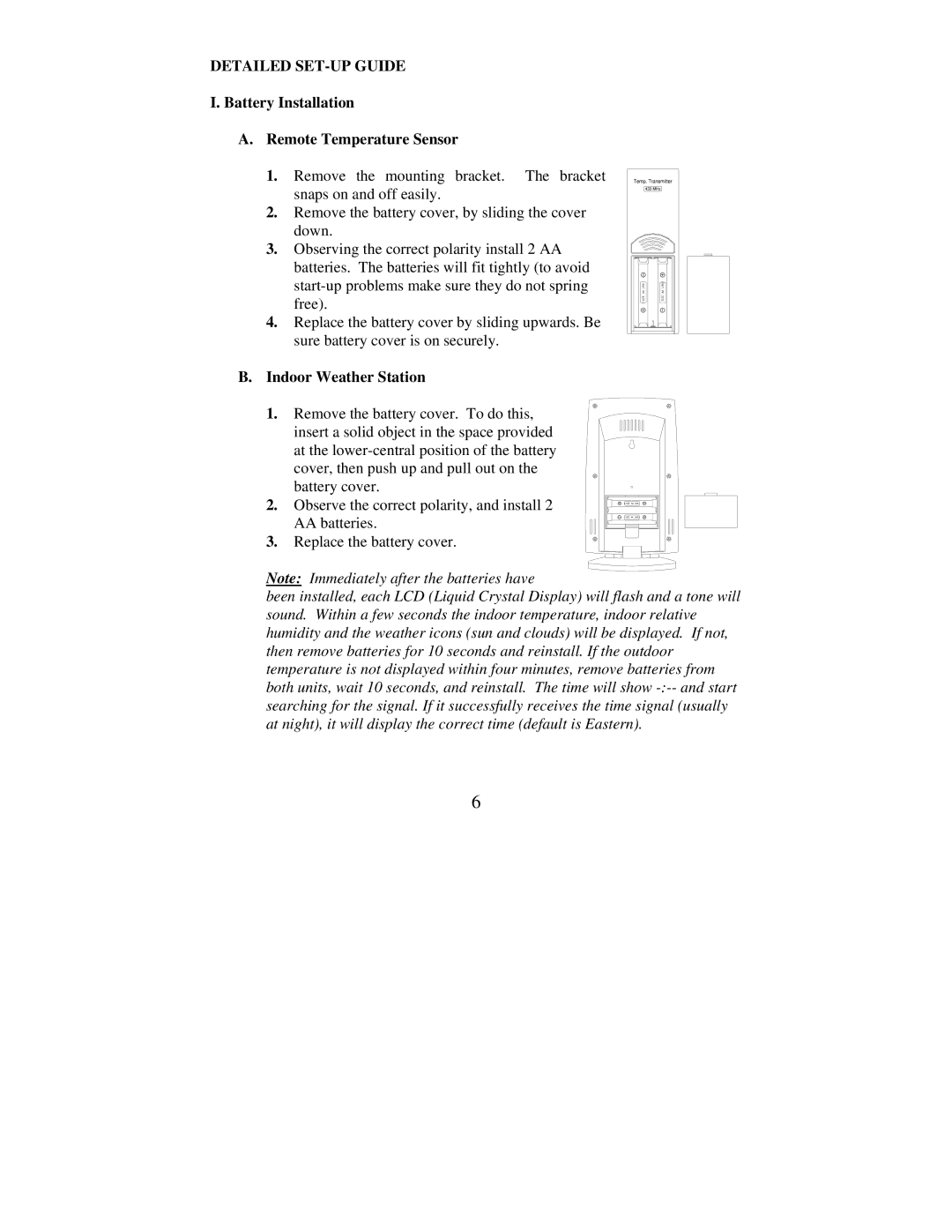 La Crosse Technology WS-9016U instruction manual Detailed SET-UP Guide, Battery Installation Remote Temperature Sensor 