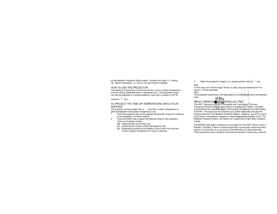 La Crosse Technology WS-9025U HOW to USE the Projector, To Project the Time or Temperature Onto a Flat Surface 