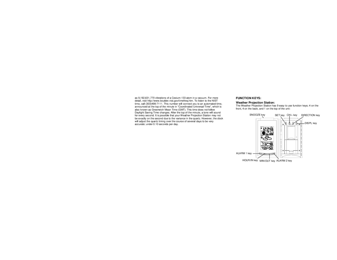 La Crosse Technology WS-9025U instruction manual Function Keys, Weather Projection Station 