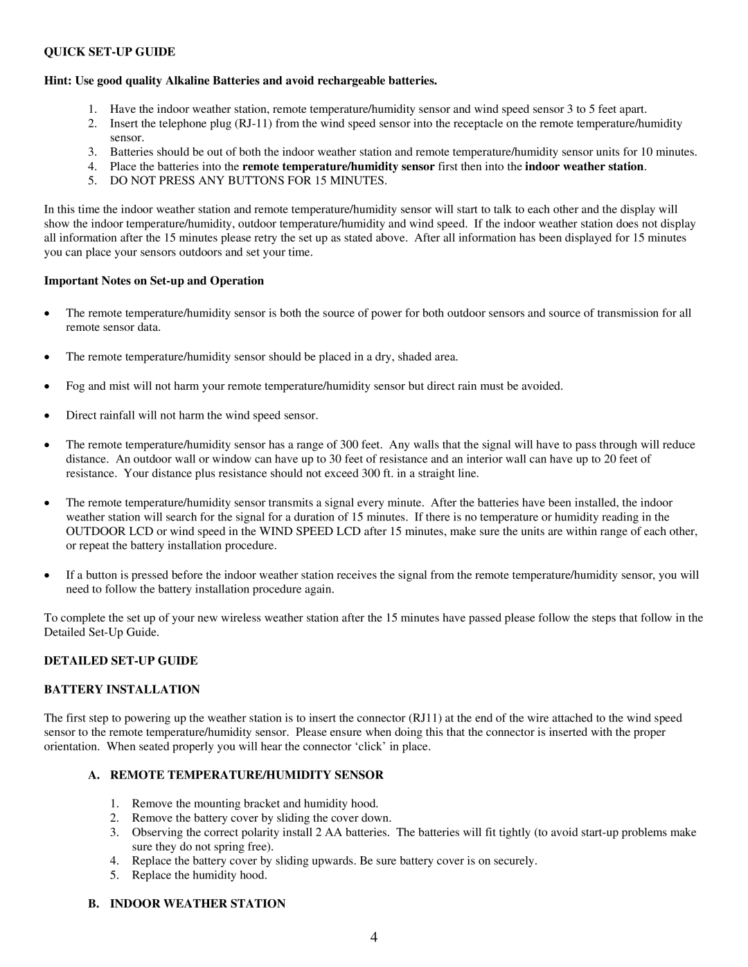 La Crosse Technology WS-9035TWC Quick SET-UP Guide, Important Notes on Set-up and Operation, Indoor Weather Station 