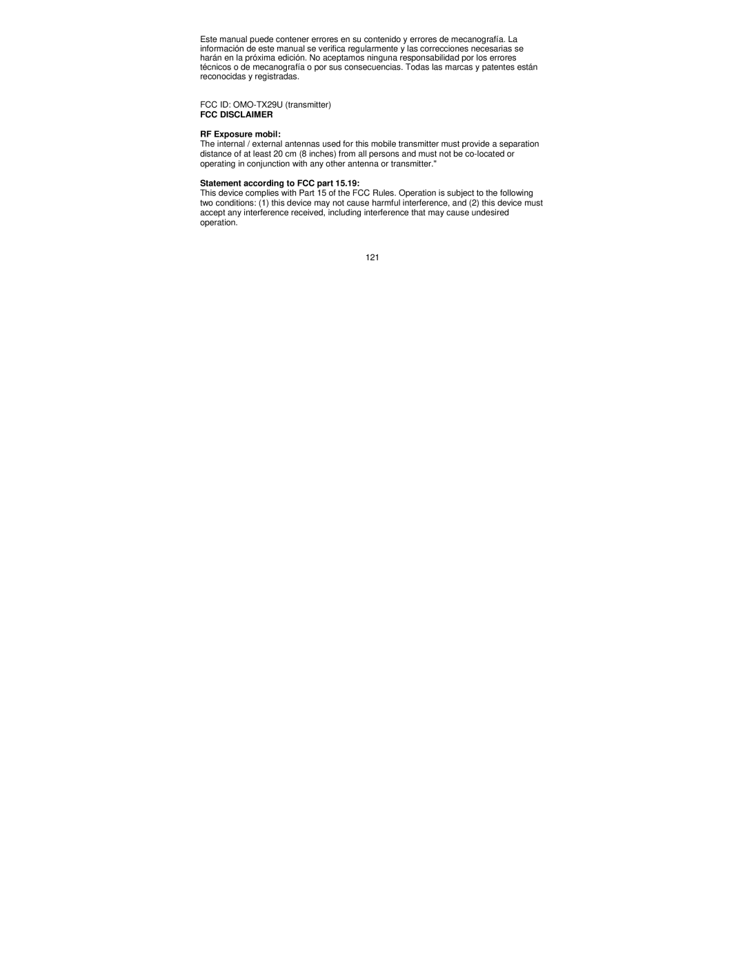 La Crosse Technology WS-9037U-IT manual FCC Disclaimer, RF Exposure mobil, Statement according to FCC part 