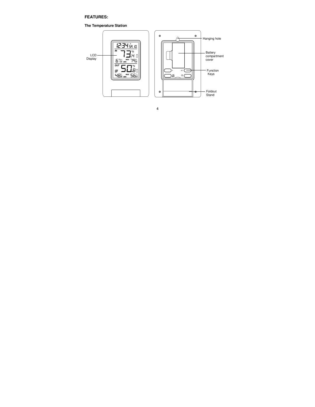 La Crosse Technology WS-9037U-IT manual Features, Temperature Station 