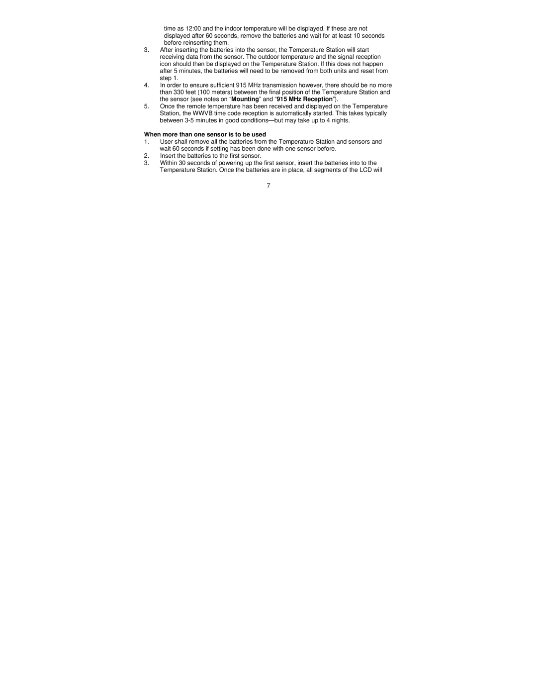 La Crosse Technology WS-9037U-IT manual When more than one sensor is to be used 